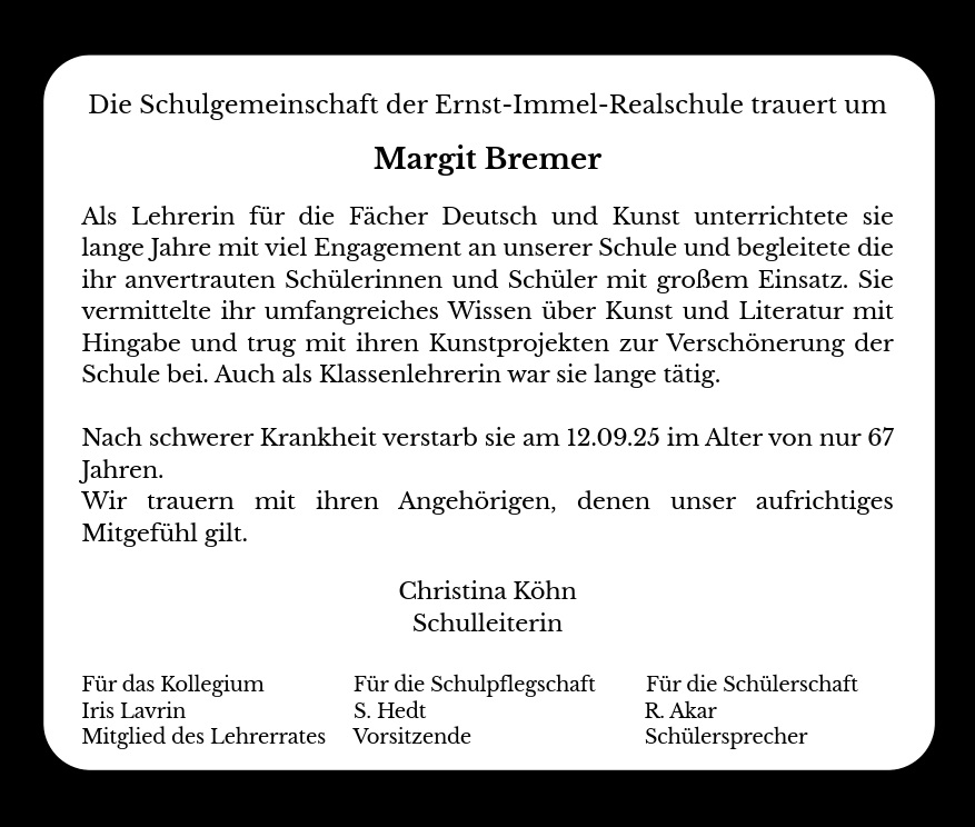 Nachruf Frau Bremer